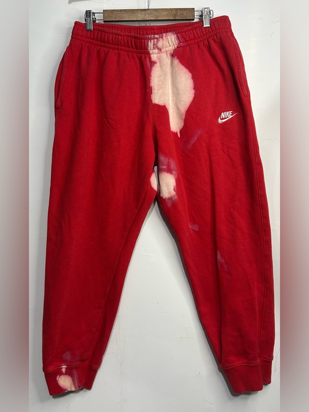5 for $25🔥Nike Custom Bleach Dyed Red Jogger Sweatpants Men’s Large‎